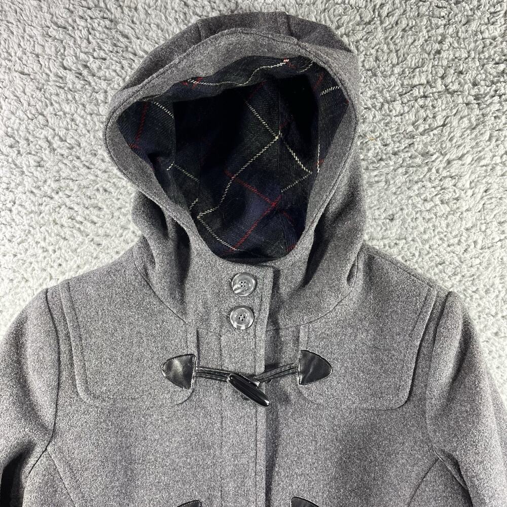 St. John's Bay Women's Petite Medium Wool Cashmere Blend Hooded Duffle Coat Gray - Picture 2 of 8